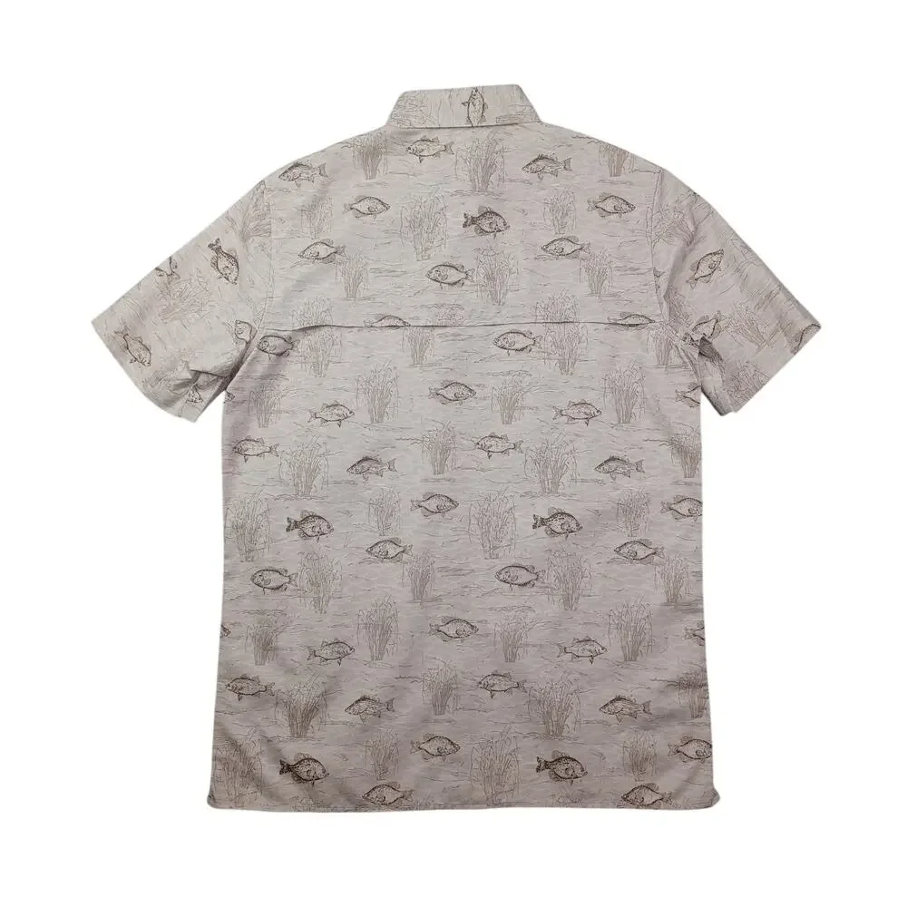 NWT Chaps Fishing Shirt | Men's Small | Tan Fish Print | UPF 50+ Quick Dry